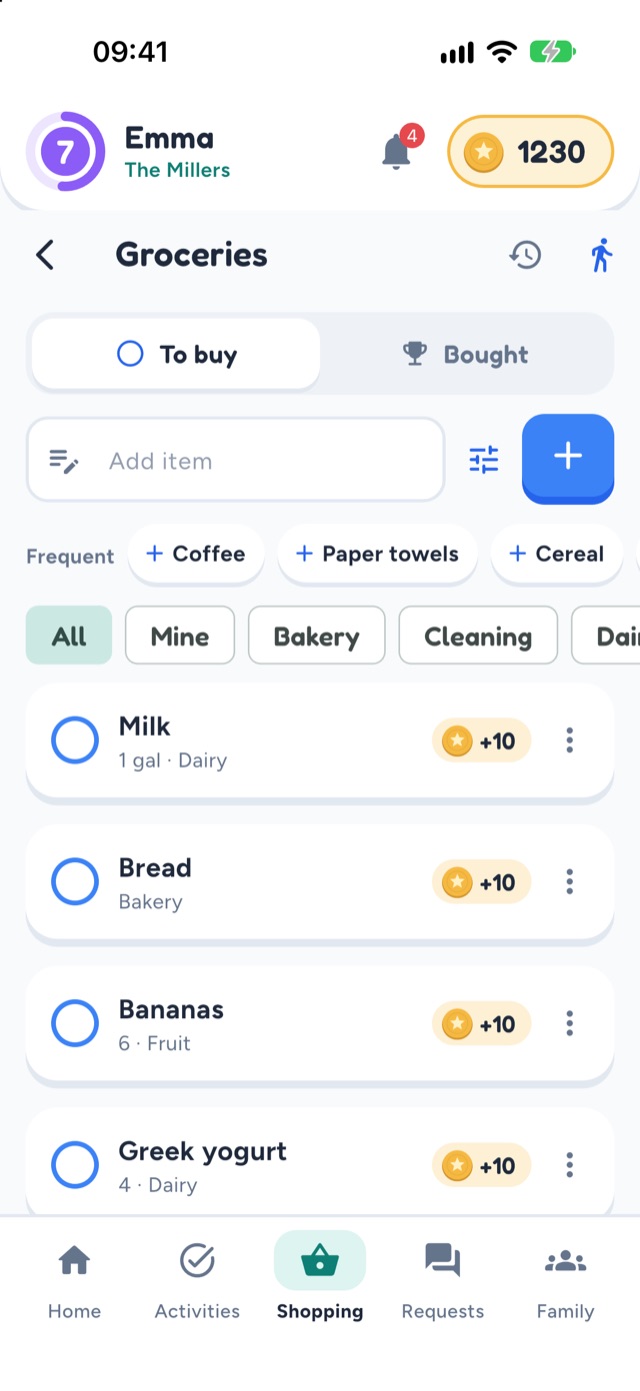 Shared shopping list in FairHome