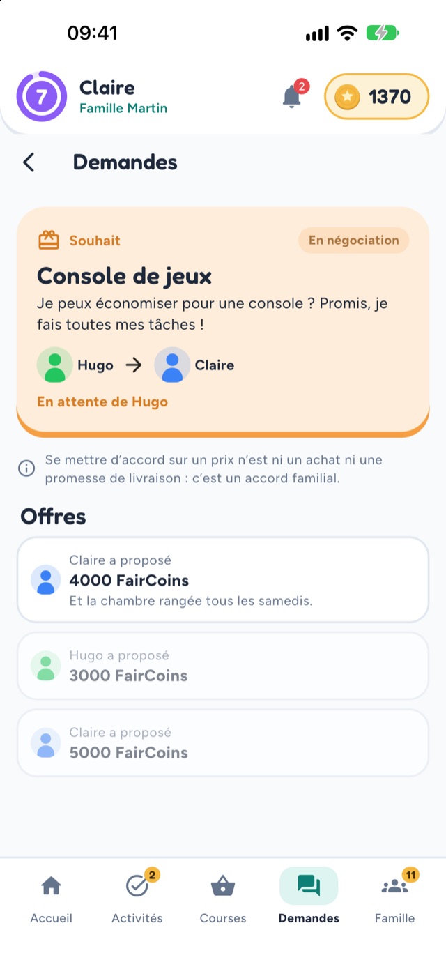 Négociation d’une récompense en FairCoins dans FairHome