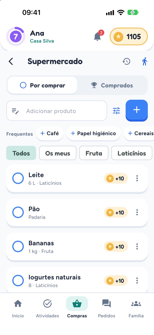 Lista de compras partilhada no FairHome